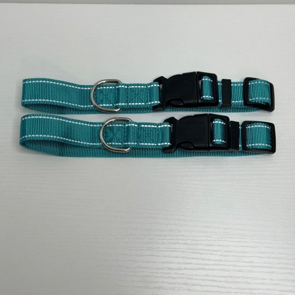 NEW 2 Pack Reflective Safety Dog Collars Teal Green Adjustable Medium Set